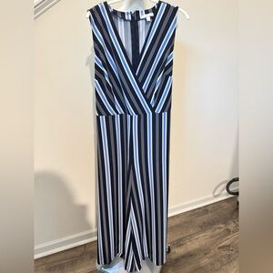 New York & Company Navy and White Striped Jumpsuit